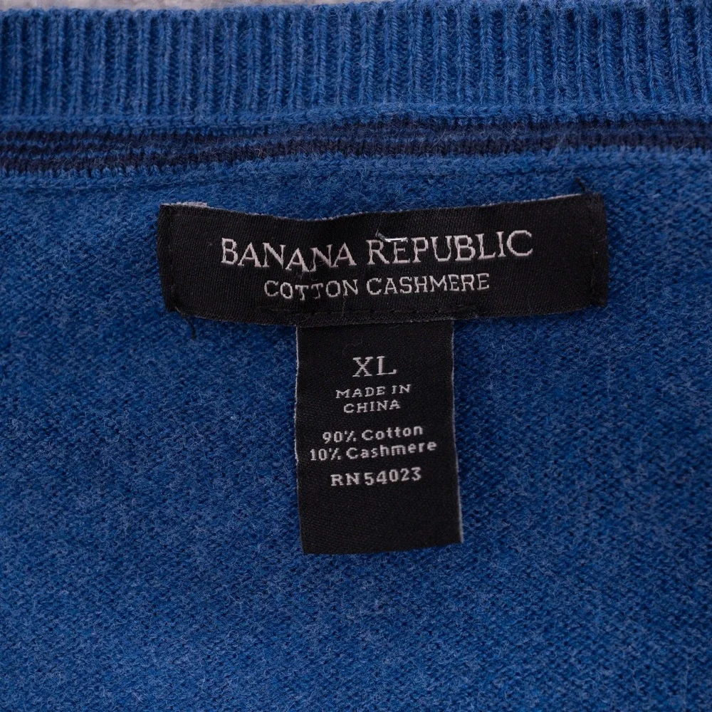 Banana Republic V-Neck Sweater Mens XL Blue Good Cotton Cashmere Knit